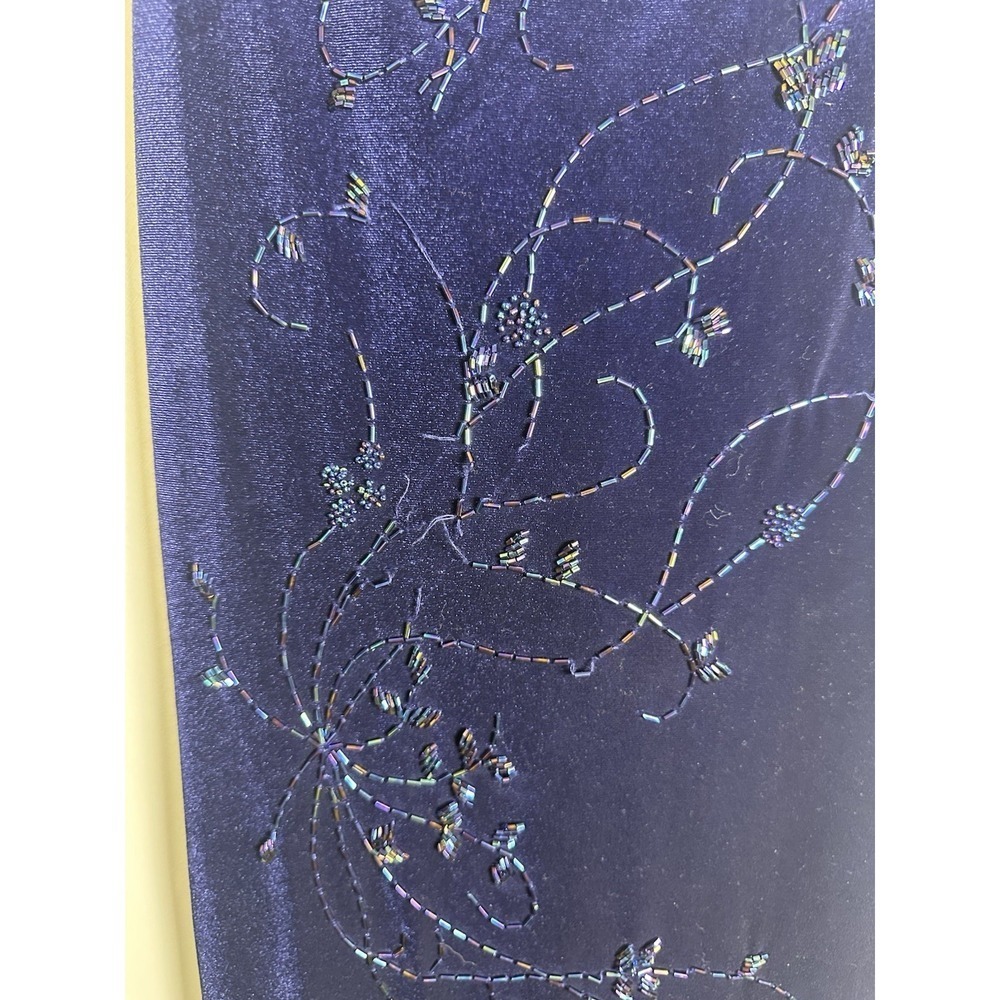 NWT Ronni Nicole Vtg Beaded Velvet Navy Blue Maxi Dress Sz 12 - Picture 7 of 8